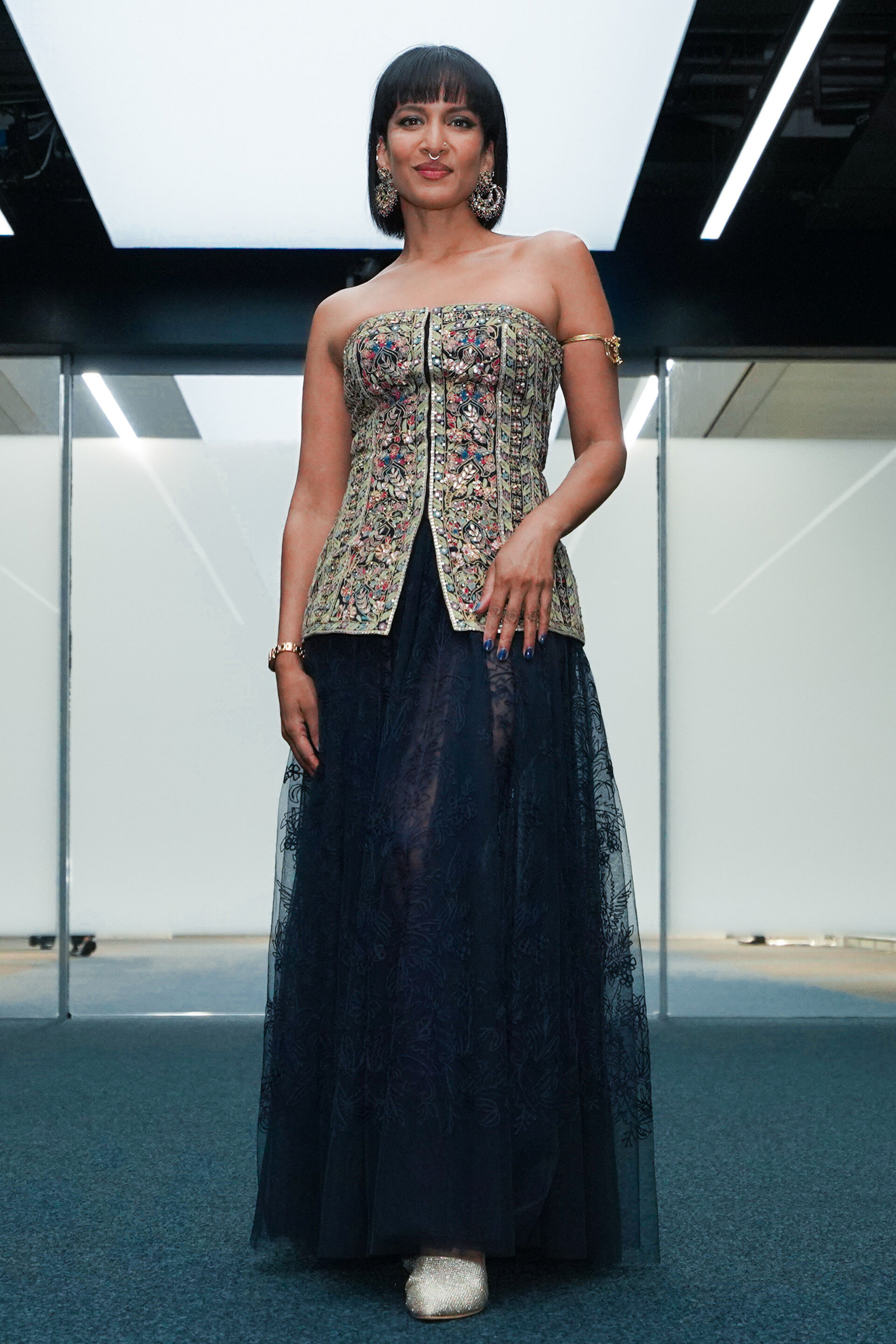 Alesha Embroidered Skirt Set - Navy Blue